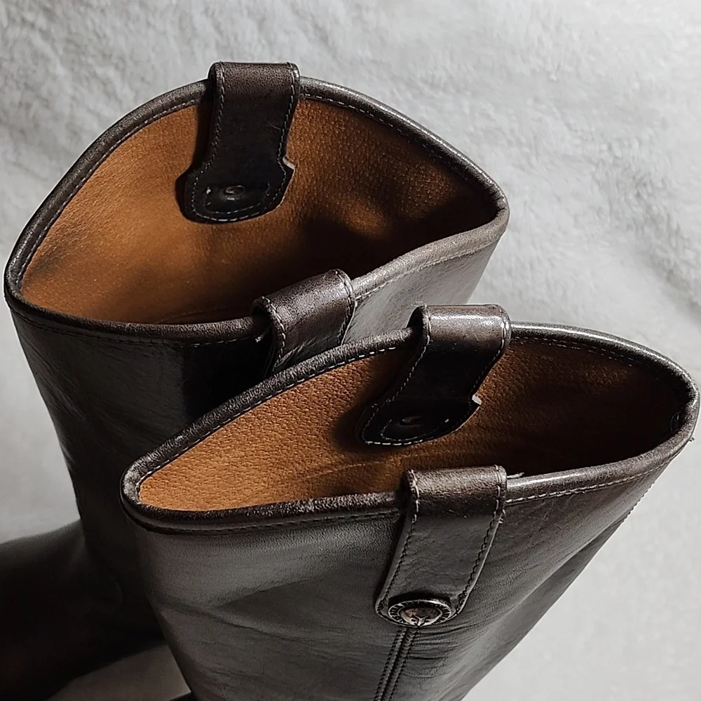 Frye Melissa Tall Western Riding Lug Boots Gray Leather Sz 6.5